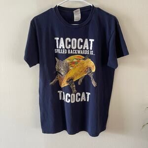 Tacocat Spelled Backwards Is Tacocat T Shirt Womens M Blue Funny Cat Palindrome